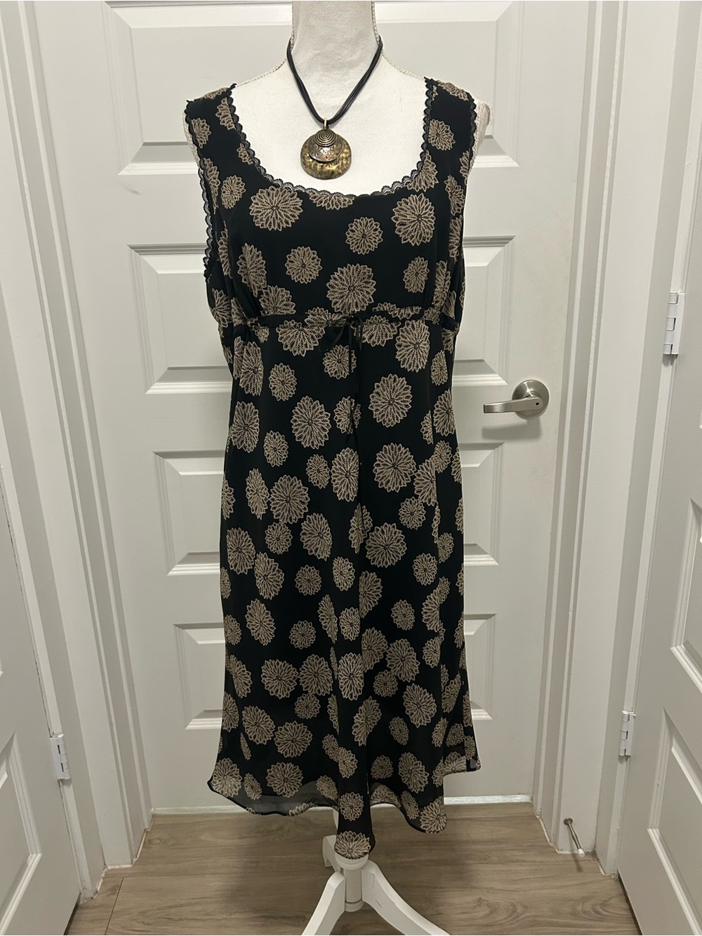 LOFT Black Maxi Dress with Beige Floral Motif